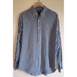 Ralph Lauren Mens XL Blaire Shirt Blue White Check Button Down 100% Cotton